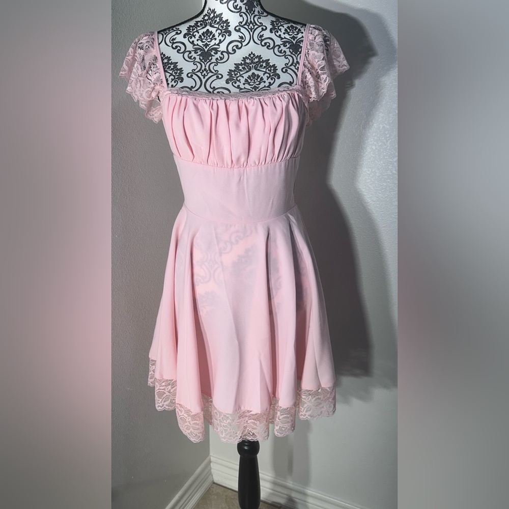 Fashion Nova Pink Lace Mini Dress